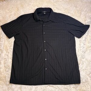 Alfani Black Short-Sleeve Button-Down Shirt XL textured pattern